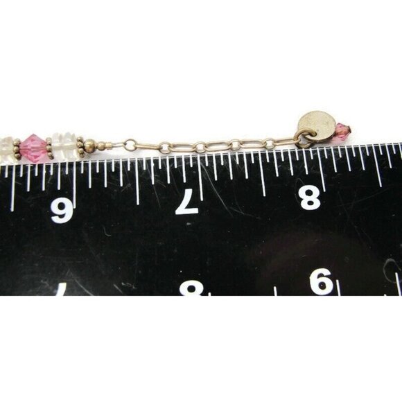 925 Sterling Silver Bracelet Pink and White Glass Beads - Picture 5 of 8